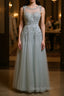 Round Neck Lace Evening Prom Dress, Lace Formal Evening Dress