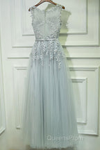 Round Neck Lace Evening Prom Dress, Lace Formal Evening Dress