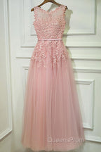 Round Neck Lace Evening Prom Dress, Lace Formal Evening Dress