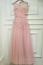 Round Neck Lace Evening Prom Dress, Lace Formal Evening Dress