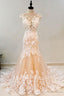 Round Neck Mermaid Champagne Lace Long Prom Dresses,Sexy Formal Dress,Graduation Dresses