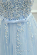Round Neck Short Blue Lace Evening Prom Dress, Short Blue Lace Homecoming Graduation Dress