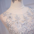 Round Neck Short Gray Lace Evening Prom Dress, Short Gray Lace Formal Homecoming Graduation Dress
