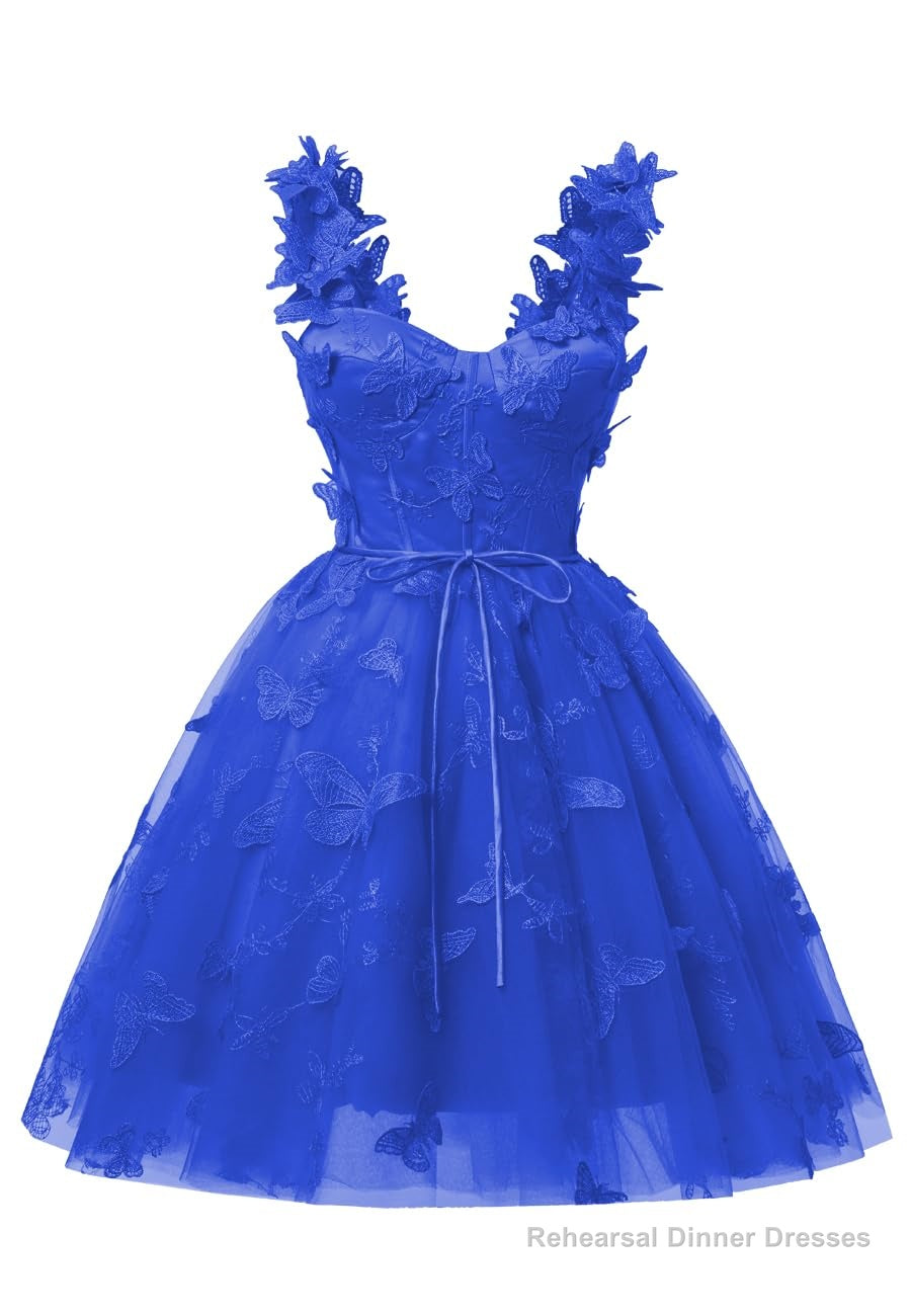Royal Blue 3D Butterfly Lace Applique Tulle Homecoming Dress for Teens Sweetheart Mini Short Prom Dresses Main image