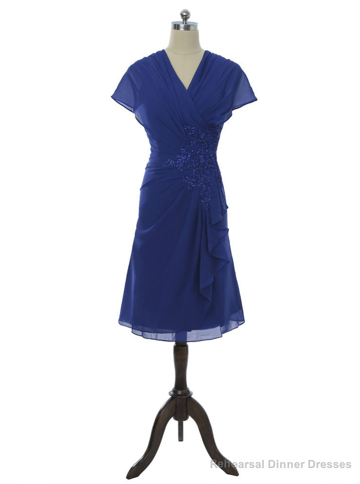 Royal Blue A-line Chiffon Lace Beaded Short Mother Of The Bride Dresses Main image