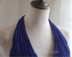 Royal Blue A-Line Halter Chiffon Satin Long Evening Prom Dress V-Neck Beaded Birthday Party Dress
