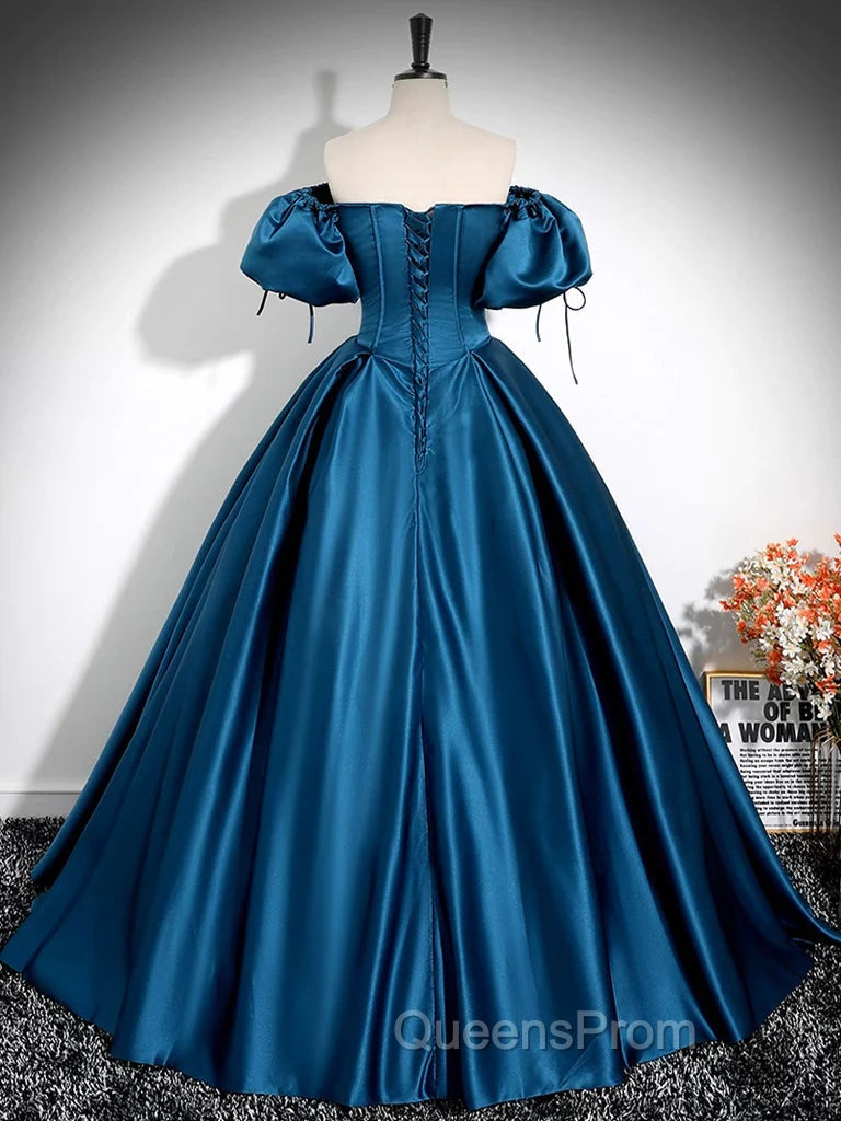 Royal Blue A-Line Evening Prom Dress Off The Shoulder Pleated Dress
