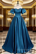 Royal Blue A-Line Evening Prom Dress Off The Shoulder Pleated Dress