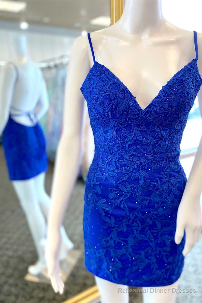 Royal Blue Applique Backless Mini Cocktail Dresses Main image