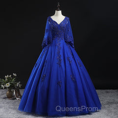 Royal Blue Ball Gown Lace Applique Quinceanera Dress, Tulle Floor Length Sweet 16 Dress