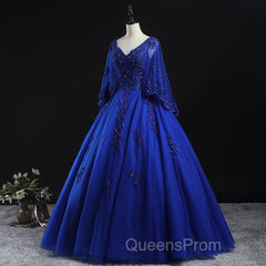 Royal Blue Ball Gown Lace Applique Quinceanera Dress, Tulle Floor Length Sweet 16 Dress