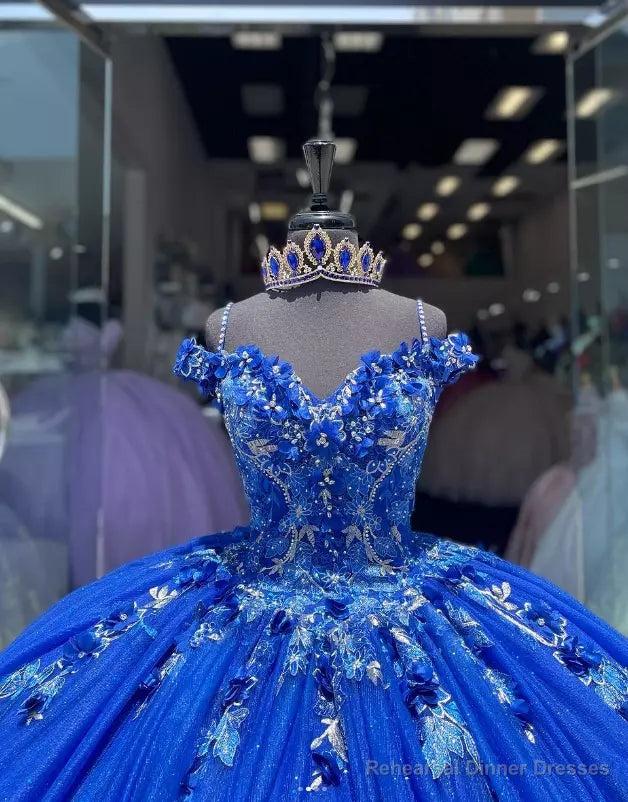 Royal Blue Ball-Gown Off-the-Shoulder Quinceanera Dresses with Appliques Secondary image