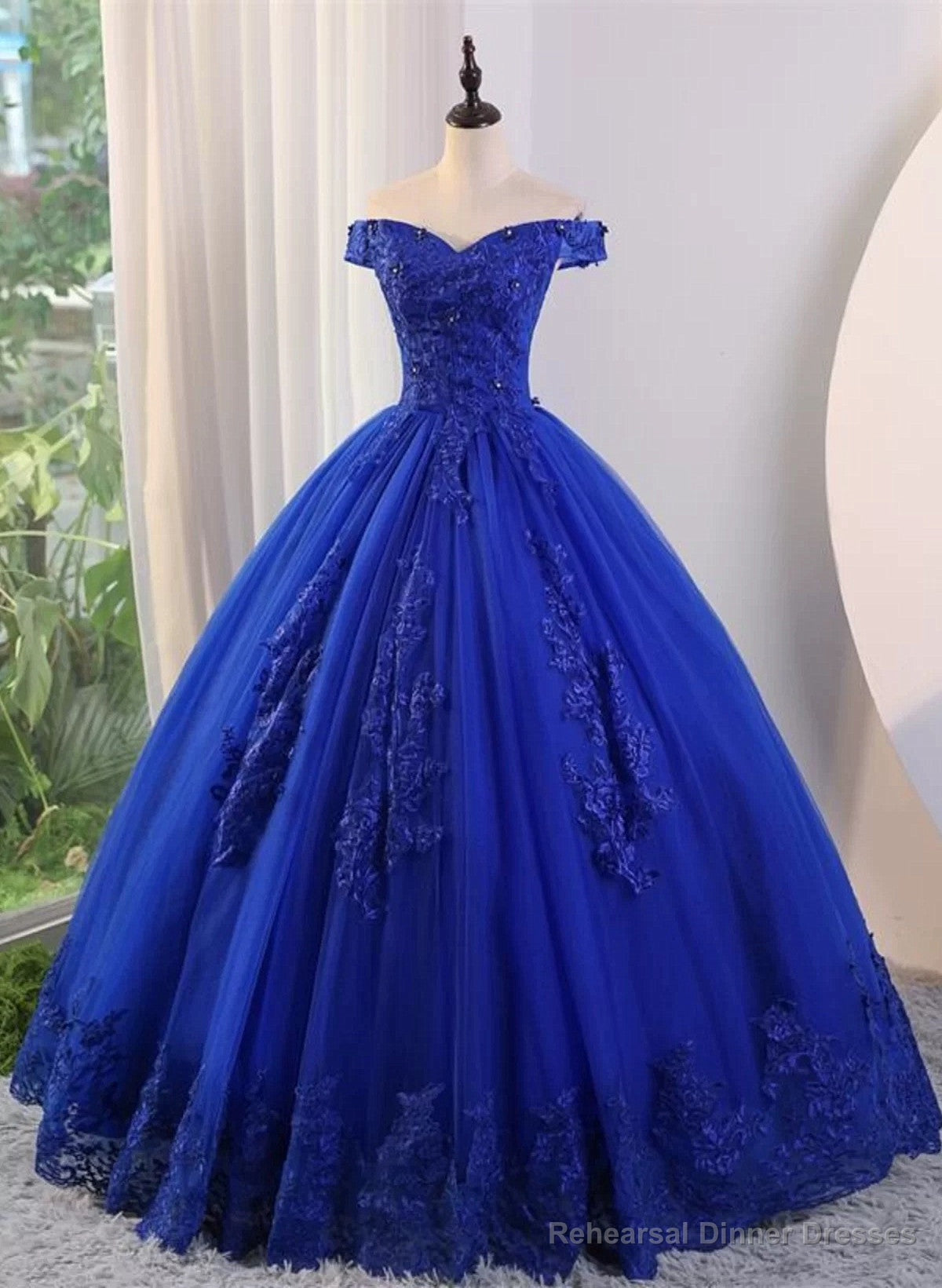 Royal Blue Ball Gown Tulle with Lace Applique Prom Dress,Royal Blue Sweetheart 16 Dress Main image