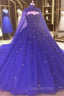Royal Blue Beaded Sparkle Tulle Ball Gown Formal Dress, Blue Wedding Party Dress
