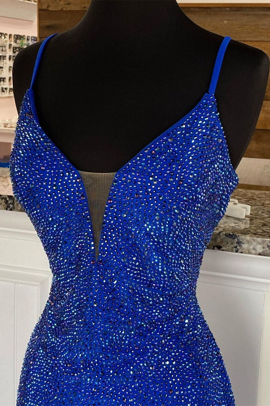 Royal Blue Beaded V-Neck Mermaid Long Classy Prom Dress