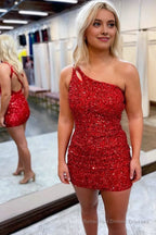 Royal Blue Bodycon One Shoulder Sequins Homecoming Dress