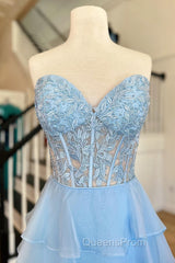 Royal Blue Chiffon Sweetheart Ruffle Tiered Long Evening Prom Dress