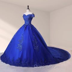 Royal Blue Lace Off the Shoulder Quinceanera Dress with Flowers