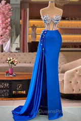 Royal Blue Mermaid Beading See Through Evening Prom Dress