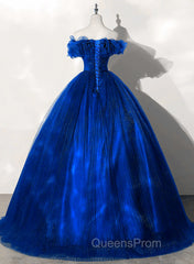 Royal Blue Off Shoulder Beaded Ball Gown Dress, Royal Blue Sweet 16 Dress