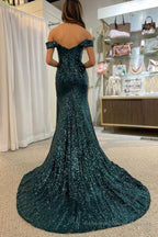 Royal Blue Off Shoulder Mermaid Prom Dress with Slit