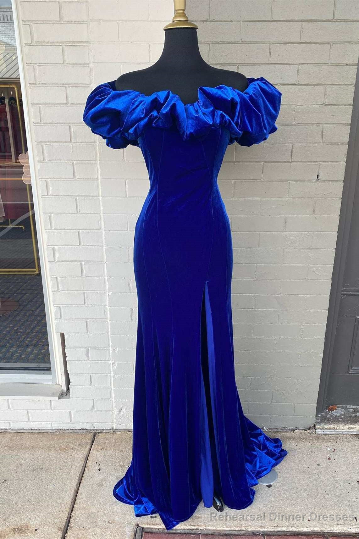 Royal Blue Off-the-Shoulder Ruffled Mermaid Long Prom Dress Main image