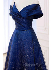 Royal Blue Off The Shoulder V-Neck Long Evening Prom Dress Evening Dress,