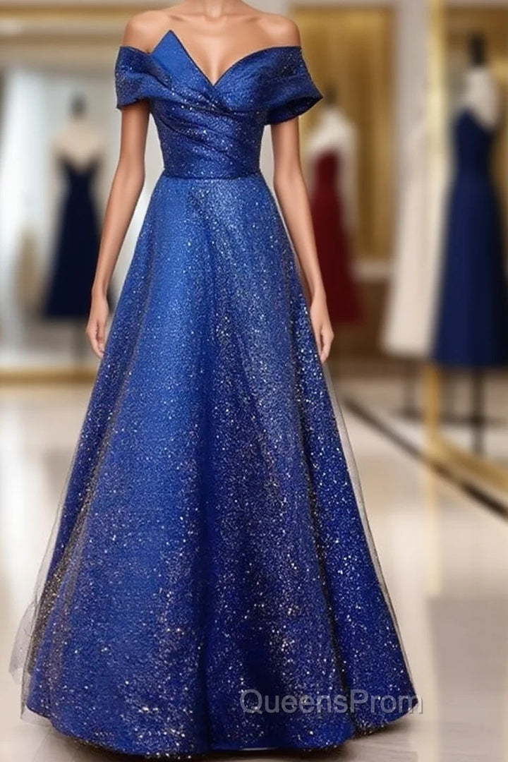 Royal Blue Off The Shoulder V-Neck Long Evening Prom Dress Evening Dress, Main image