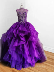 Royal Blue Organza High Neck Quinceanera Dress Burgundy Evening Prom Dress