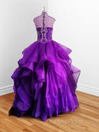 Royal Blue Organza High Neck Quinceanera Dress Burgundy Evening Prom Dress