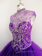 Royal Blue Organza High Neck Quinceanera Dress Burgundy Evening Prom Dress