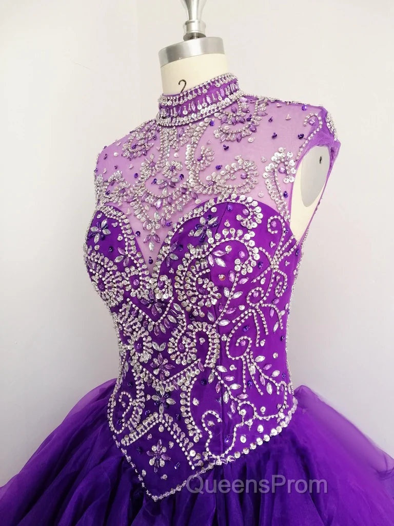 Royal Blue Organza High Neck Quinceanera Dress Burgundy Evening Prom Dress