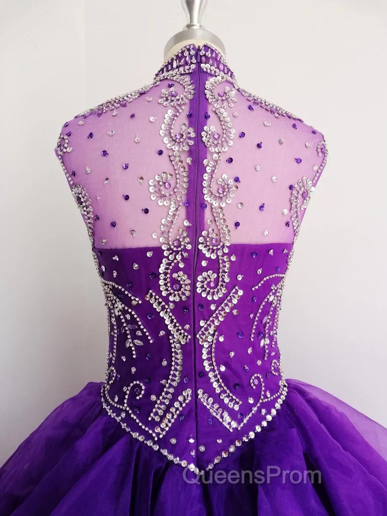 Royal Blue Organza High Neck Quinceanera Dress Burgundy Evening Prom Dress