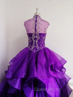 Royal Blue Organza High Neck Quinceanera Dress Burgundy Evening Prom Dress