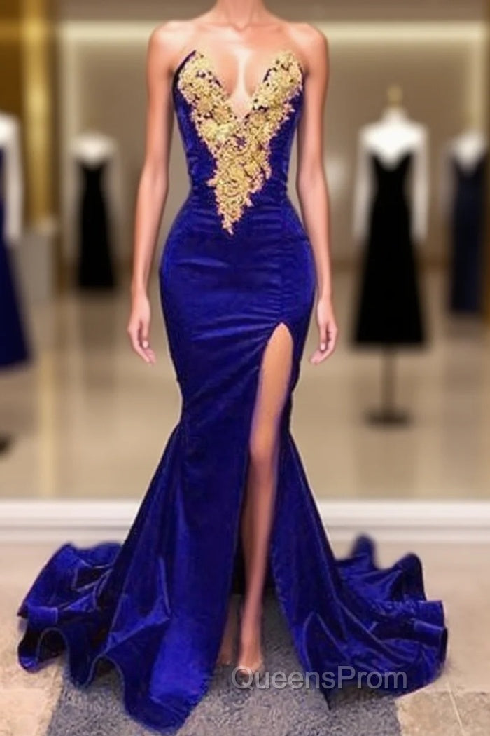 Royal Blue Evening Prom Dress With Slit , Formal Dress, Evening Dress, Dance Dress, Graduation Party Dress Main image