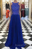 Royal Blue Round Neck Long Evening Prom Dress, Blue Evening Dress