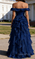Royal Blue Ruffled A-Line Square Neck Long Prom Dress