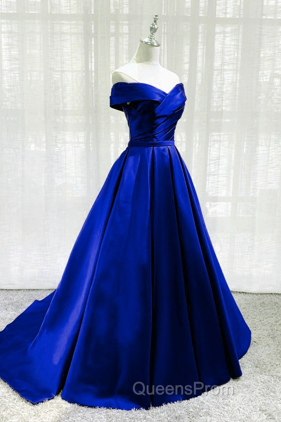Royal Blue Satin A-Line Long Party Dress, Simple Long Evening Prom Dress Evening Dress
