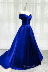 Royal Blue Satin A-Line Long Party Dress, Simple Long Evening Prom Dress Evening Dress