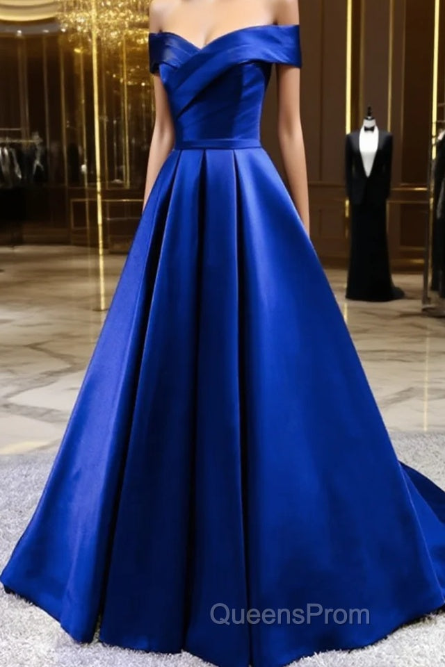 Royal Blue Satin A-Line Long Party Dress, Simple Long Evening Prom Dress Evening Dress Main image