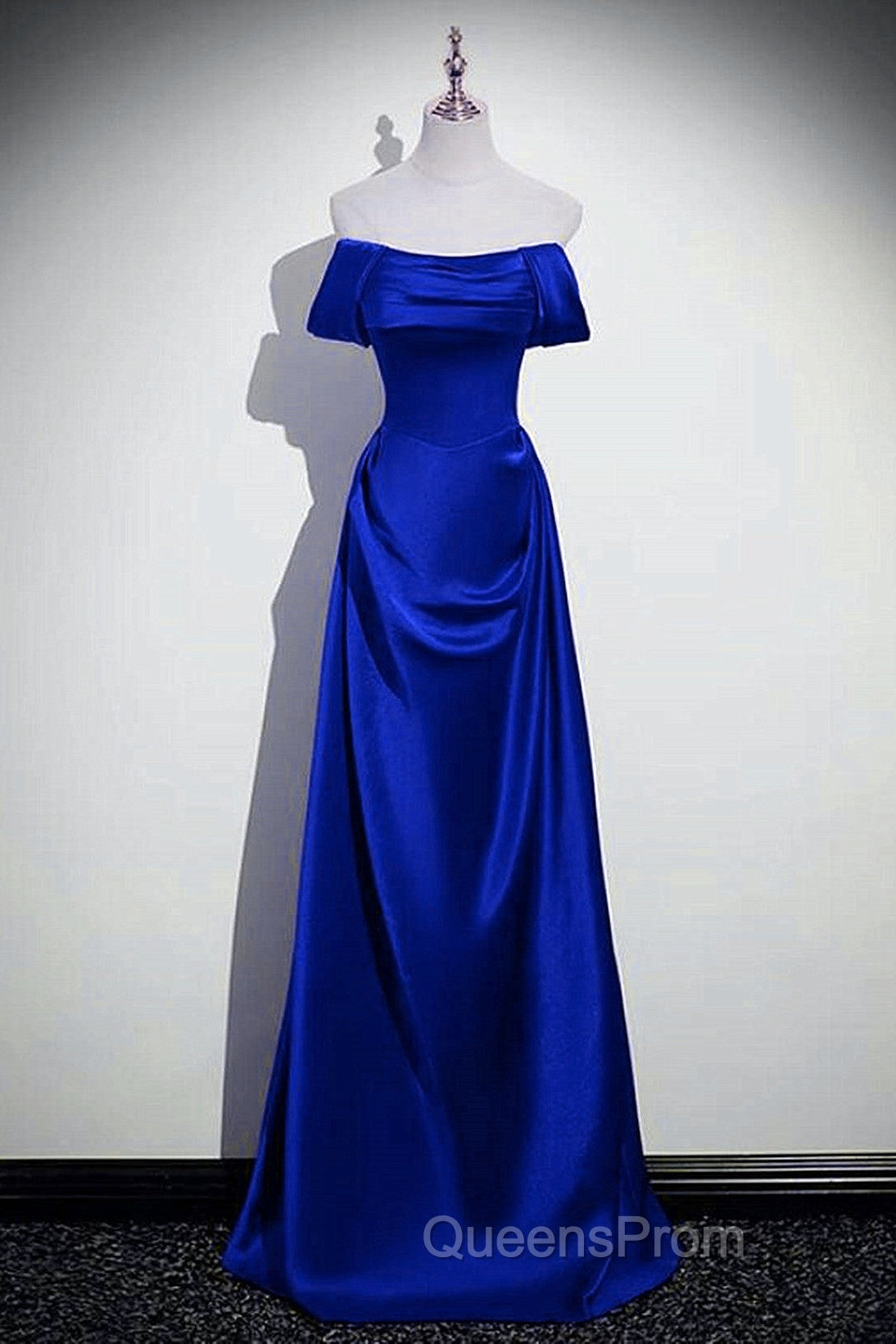 Royal Blue Satin A-Line Simple Long Party Dress, Royal Blue Satin Floor Length Evening Prom Dress