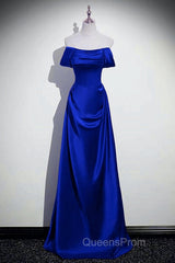 Royal Blue Satin A-Line Simple Long Party Dress, Royal Blue Satin Floor Length Evening Prom Dress