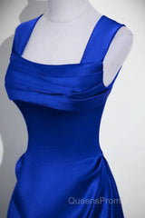 Royal Blue Satin A-Line Simple Long Party Dress, Royal Blue Satin Floor Length Evening Prom Dress