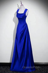 Royal Blue Satin A-Line Simple Long Party Dress, Royal Blue Satin Floor Length Evening Prom Dress