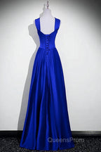 Royal Blue Satin A-Line Simple Long Party Dress, Royal Blue Satin Floor Length Evening Prom Dress