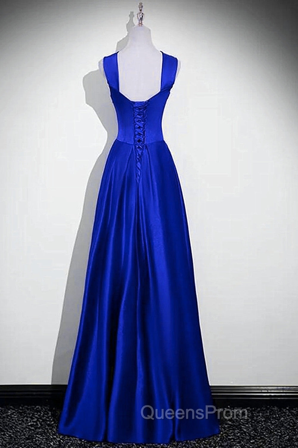 Royal Blue Satin A-Line Simple Long Party Dress, Royal Blue Satin Floor Length Evening Prom Dress