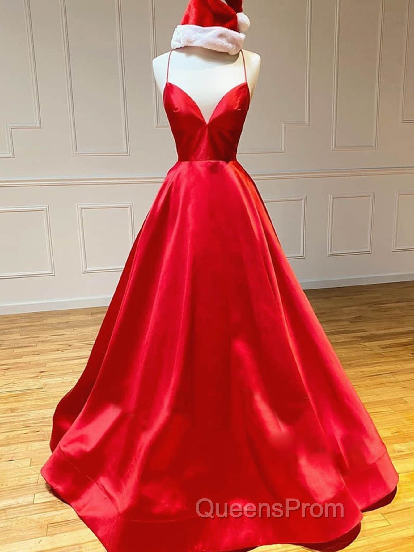 Royal Blue Satin A Line V Neck Long Evening Prom Dress