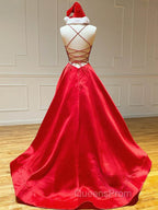 Royal Blue Satin A Line V Neck Long Evening Prom Dress
