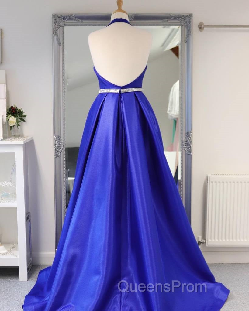 Royal Blue Satin Deep V Neck Simple Long Evening Prom Dress Backless Party Dress Secondary image