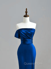 Royal Blue Satin Mermaid Scoop Long Party Dress, Royal Blue Evening Prom Dress